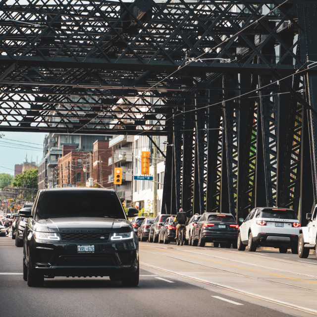 "Range Rover on Bathurst Bridge, Toronto" stock image