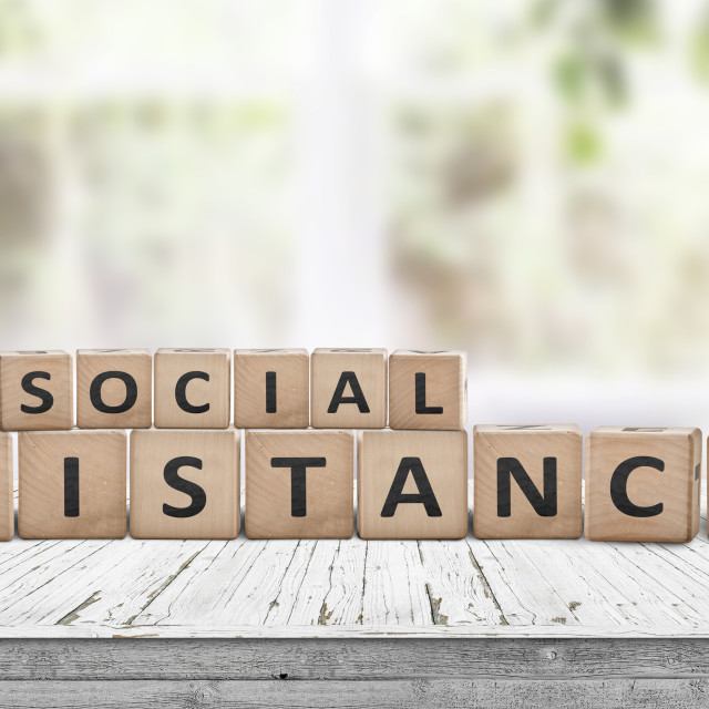 "Message with social distance information" stock image