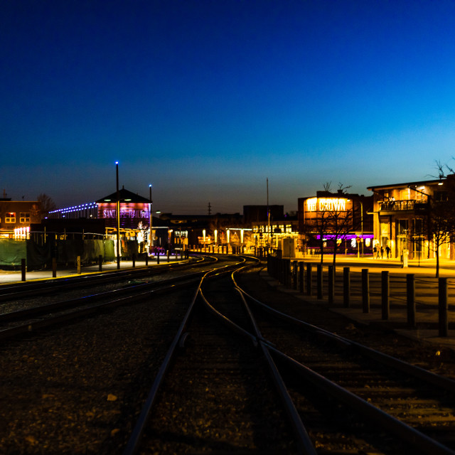 "Santa Fe Railyard at Night" stock image