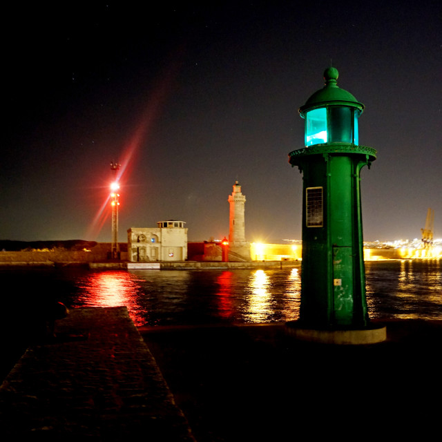 "The light towers in the port entrance" stock image