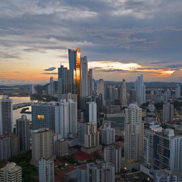 "Gold Sunset Panama city" stock image