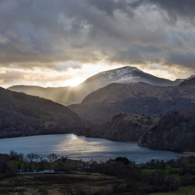 "Sun Setting Over Llyn Gwynant" stock image