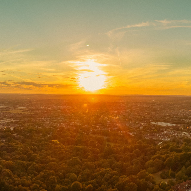 "Golders Hill Park, London Sunset Drone Pano" stock image