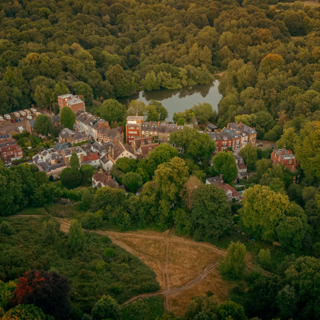 "Vale of Heath Sunset Drone Shot" stock image