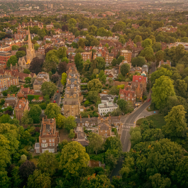 "East Heath Road Sunset Drone Shot" stock image