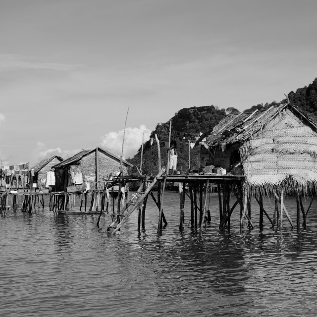 "Sea Gypsy stilt houses at sea" stock image