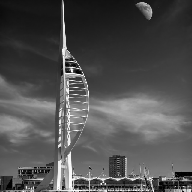 "Spinnaker Tower and Moon" stock image