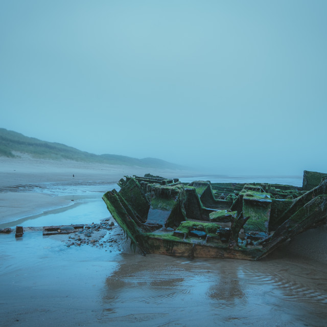 "Shipwreck at Warkworth Beach, Northumberland" stock image