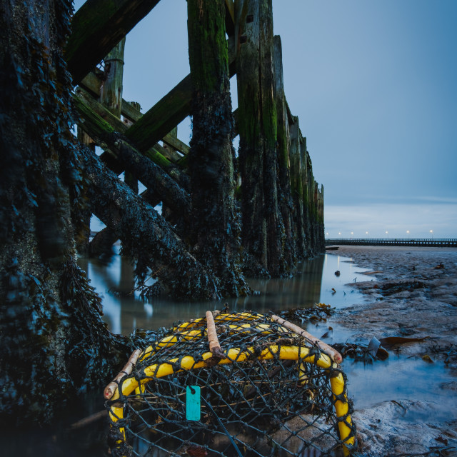 "Lobster Crate at Warkworth, Northumberland" stock image