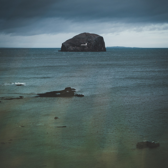 "Bass Rock on a Gloomy Day, Scotland" stock image