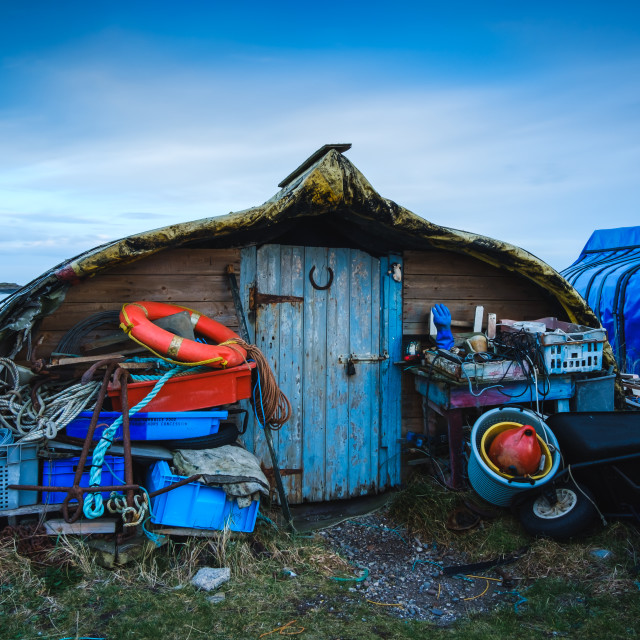 "Fisherman's Hut on Holy Island, Northumberland" stock image