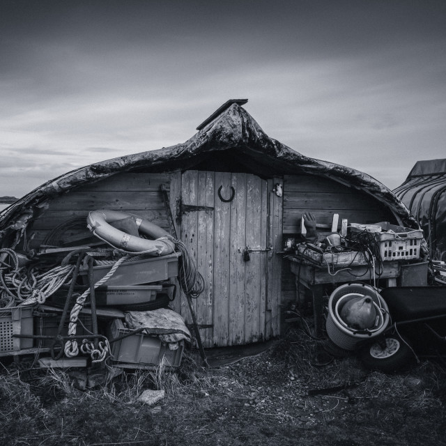 "Fisherman's Hut on Holy Island, Northumberland" stock image