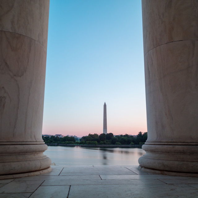 "Washington Monument and Tidal Basin - Sunrise during DC Summer" stock image