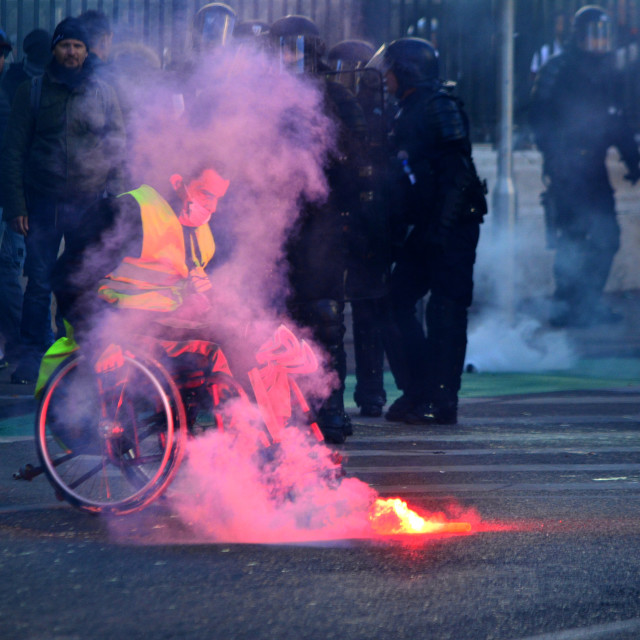 "Yellow vest demonstrator" by Amit Mendelsohn - £50.00 "Yellow vest demonstrator" stock image