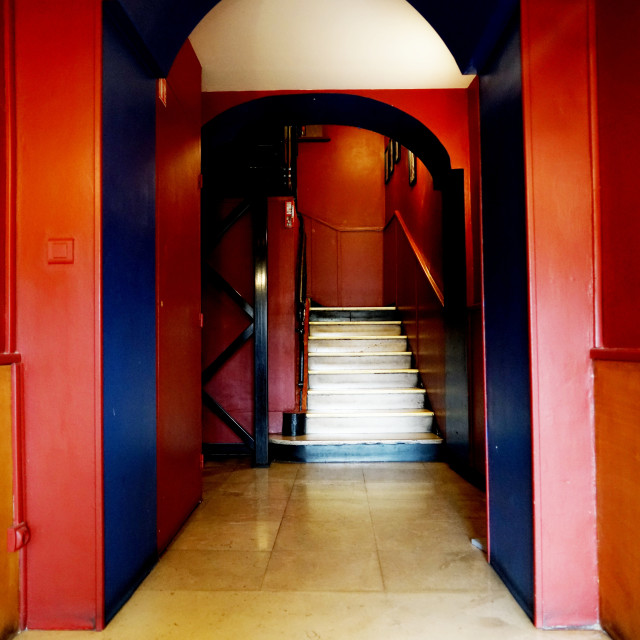 "Entrance in red and blue" by Amit Mendelsohn - £50.00 "Entrance in red and blue" stock image