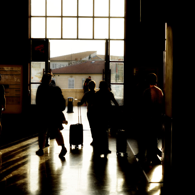 "Entering the train station" stock image