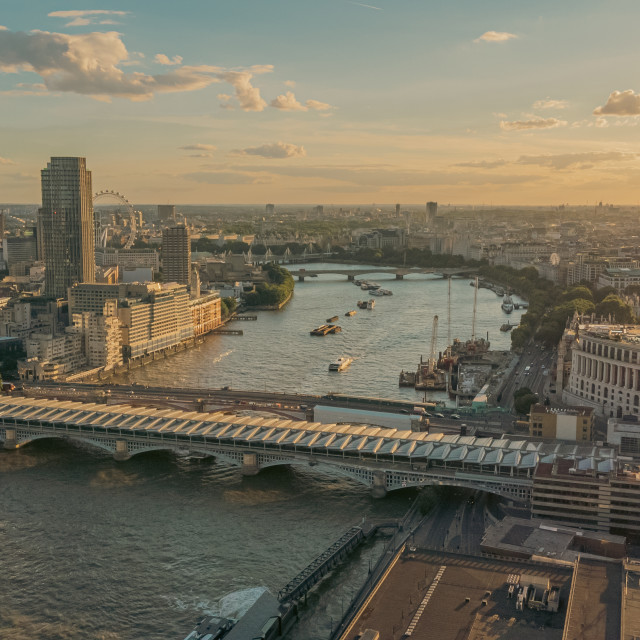 "Blackfriars Bridge Drone Shot Evening" stock image