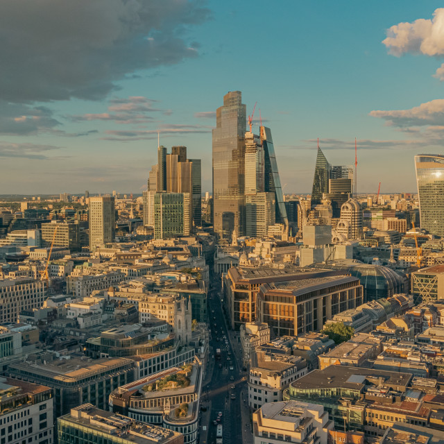 "Bank City of London Summer Evening Drone Shot" stock image