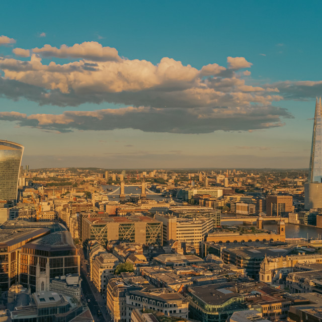 "City of London Summer Evening Drone Shot" stock image