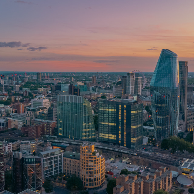 "South Bank Summer Twilight Drone Shot" stock image