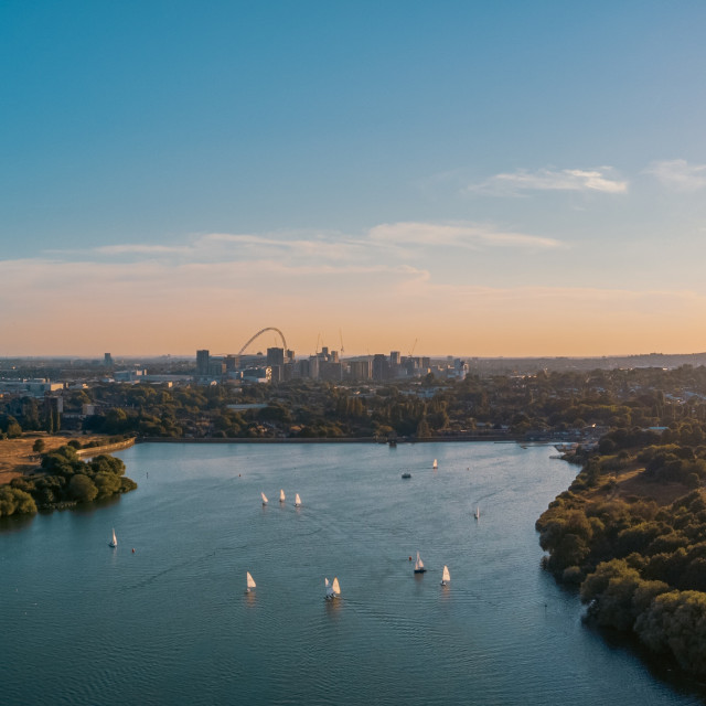 "Brent Reservoir Panorama Drone Shot" stock image