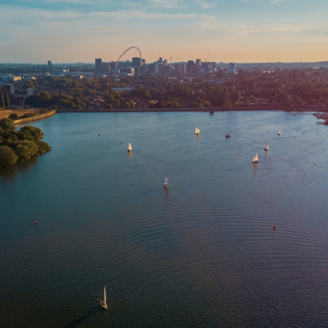 "Brent Reservoir Drone Shot" stock image