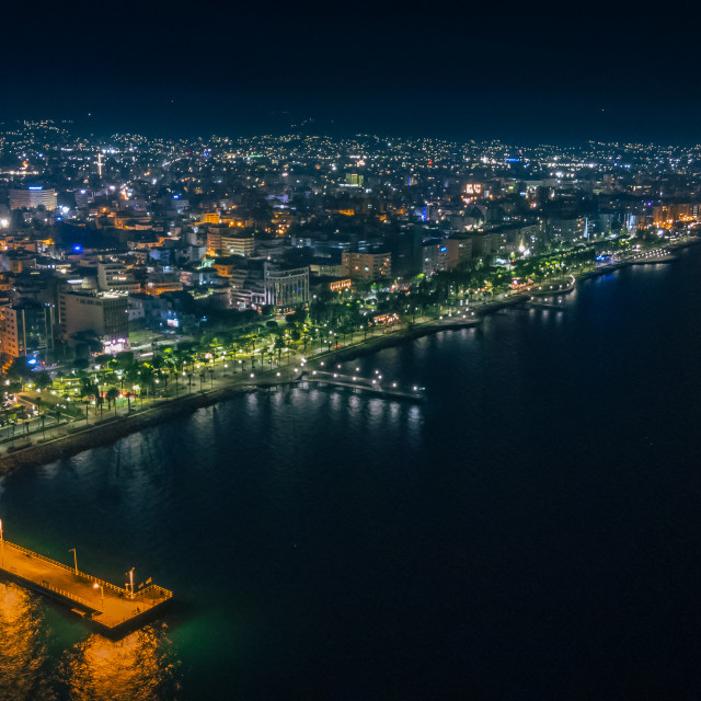 "Limassol at Night Drone" stock image