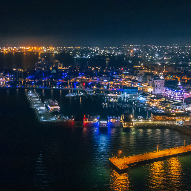 "Limassol Marina Cyprus Drone Night" stock image