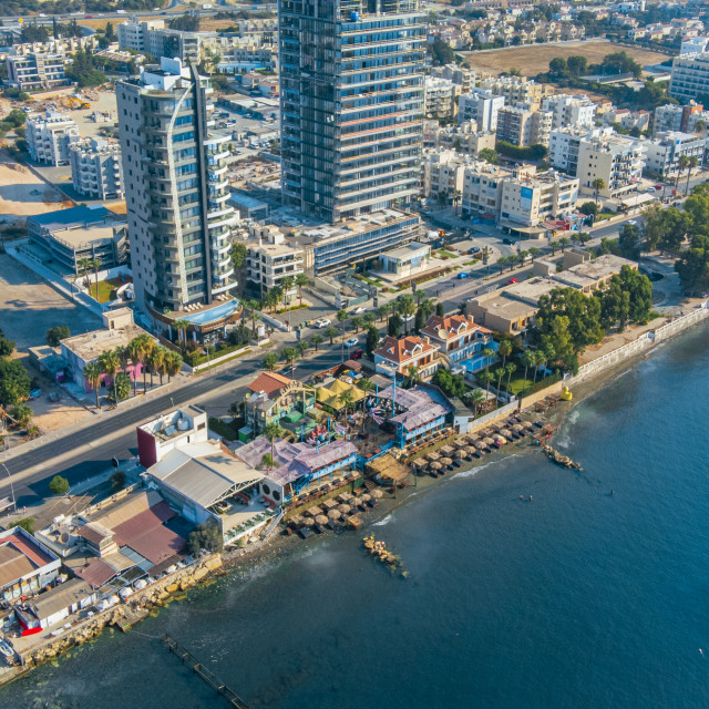 "Guaba Beach Bar Limassol Drone Shot" stock image