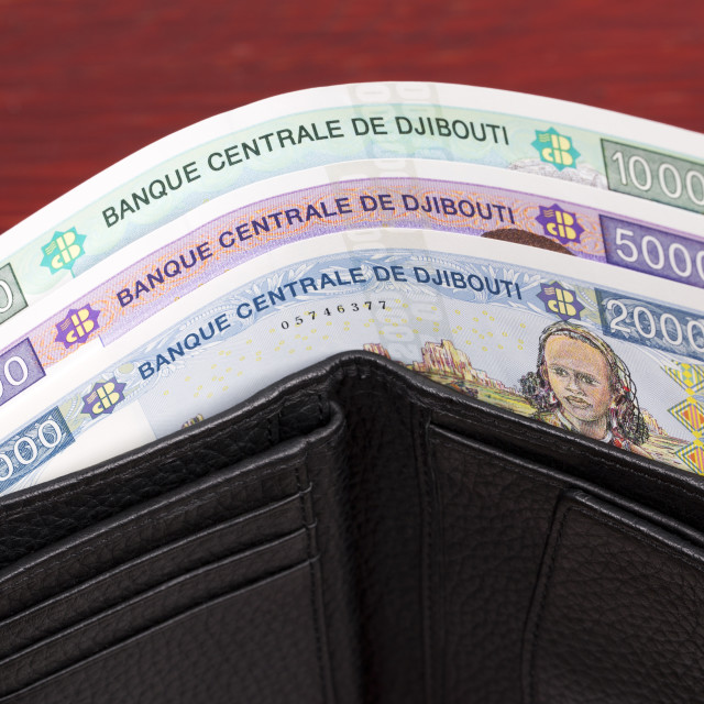 "Djiboutian franc in the black wallet" stock image