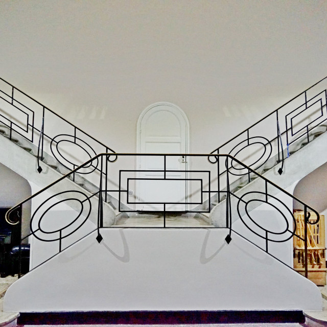 "art deco Steps in an art deco building" stock image