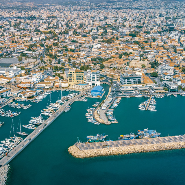 "Limassol Marina, Cyprus Drone Shot" stock image