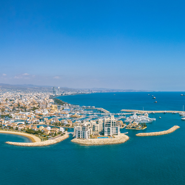 "Limassol Marina, Cyprus Drone Shot" stock image