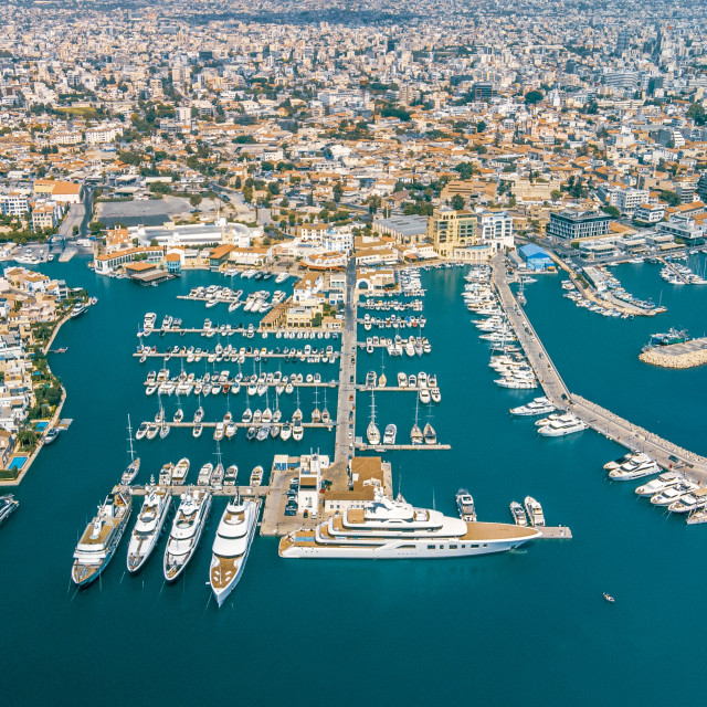 "Limassol Marina Yacht Drone Shot" stock image