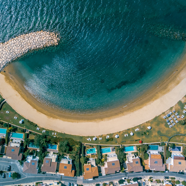 "Limassol Marina Beach Bar Cyprus Birds Eye View" stock image