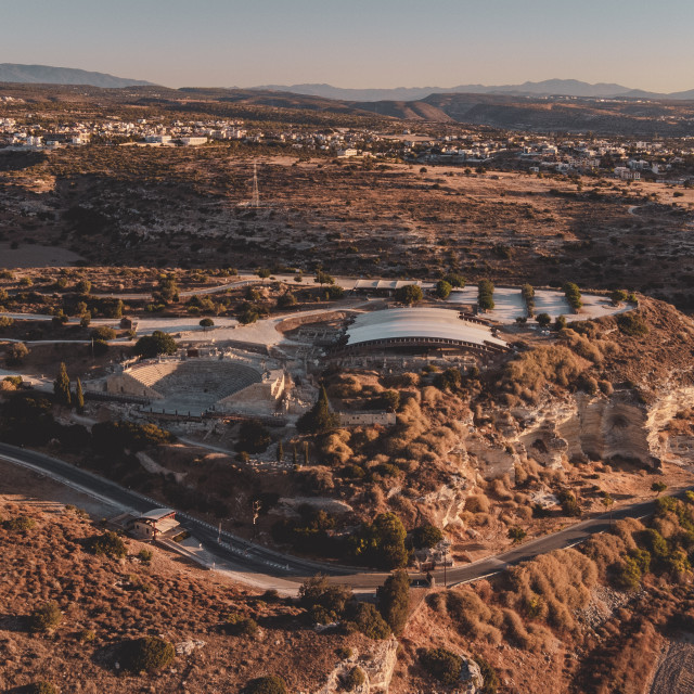 "Kourion Amphitheater, Cyprus Morning Drone Shot" stock image