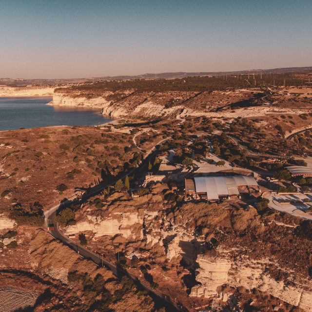 "Kourion Amphitheater, Cyprus Sunrise Drone Shot" stock image