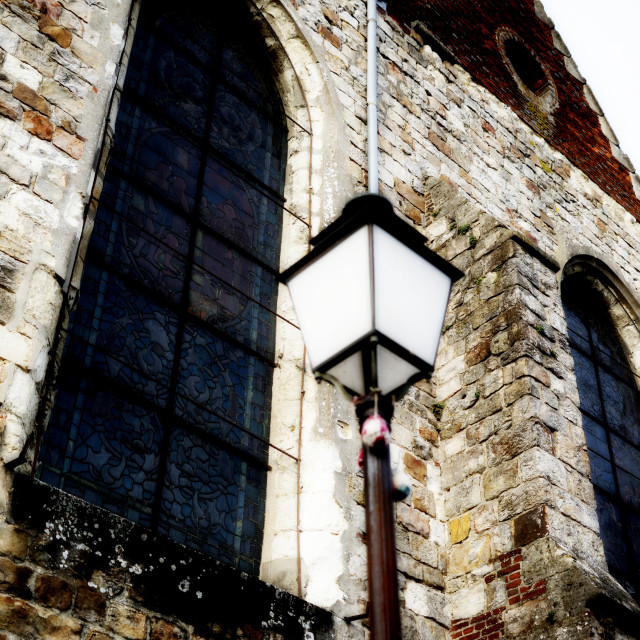 "A street lamp beside the church" stock image