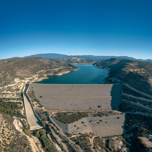 "Kouris Dam Panorama Drone Shot" stock image