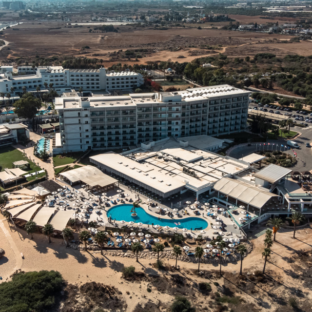 "Asterias Beach Hotel, Ayia Napa, Cyprus Drone" stock image