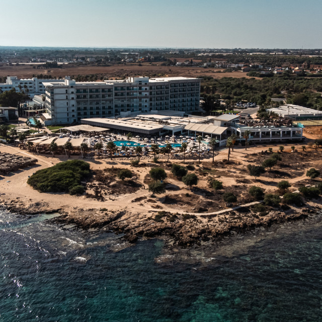 "Asterias Beach Hotel, Ayia Napa, Cyprus Drone" stock image