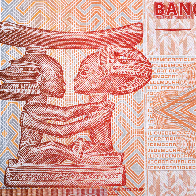 "Luba carving Tete-a-Tete from Congolese franc" stock image