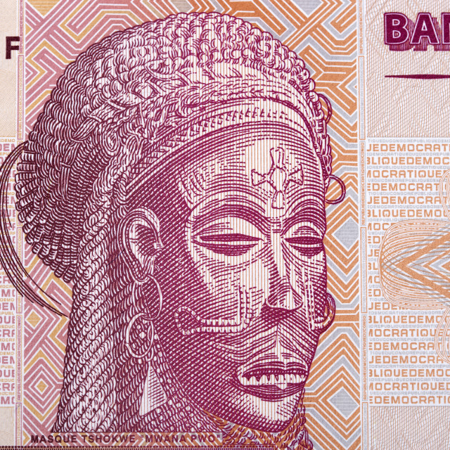 "Tshokwe mask - Mwana Pwo from Congolese franc" stock image