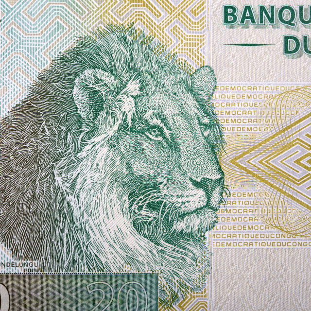 "Lion, Kundelongu Park from Congolese franc" stock image