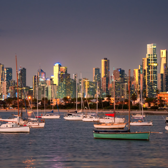 "Melbourne's Skyline from St Kilda" stock image