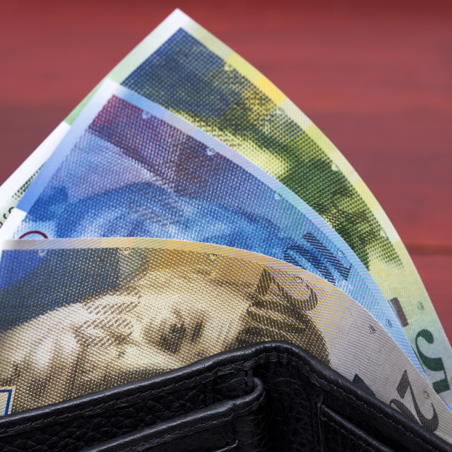 "Swiss money - Francs in the wallet" stock image