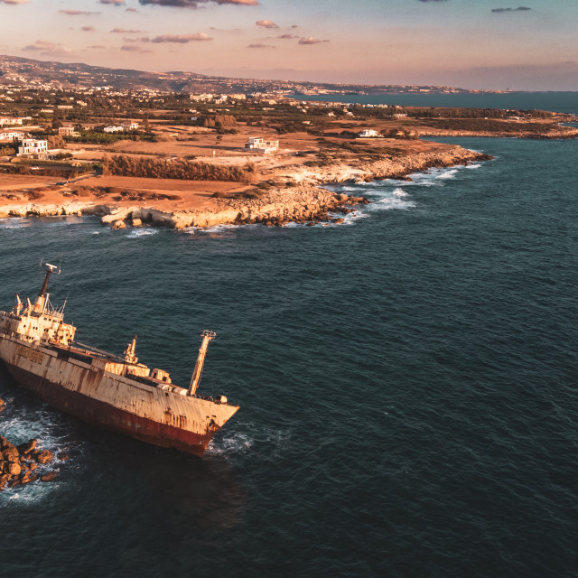 "Edro III Shipwreck, Cyprus Sunset" stock image