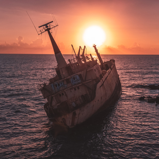 "Edro III Shipwreck, Cyprus Sunset" stock image