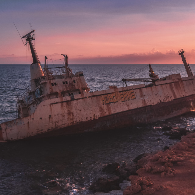 "Edro III Shipwreck, Cyprus Sunset" stock image