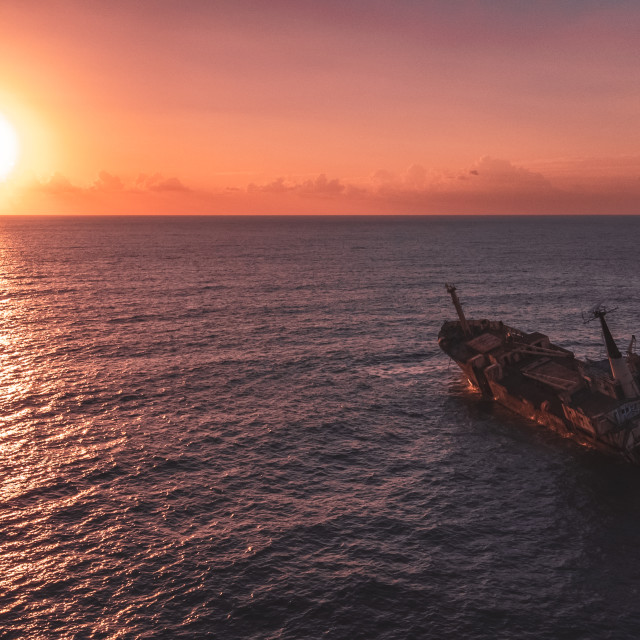 "Edro III Shipwreck, Cyprus Sunset" stock image